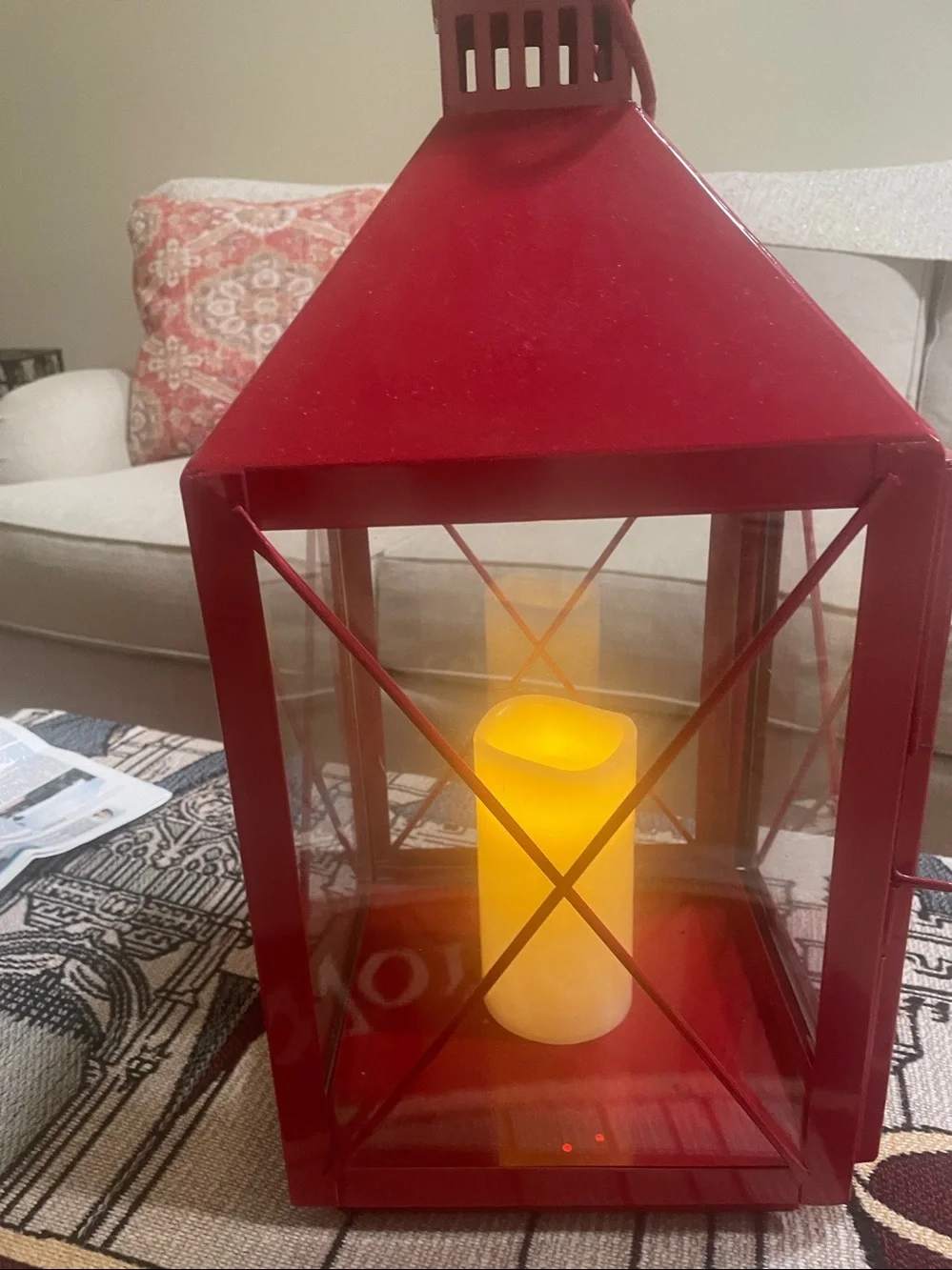 Red Decorative Metal Lantern with LED Candle